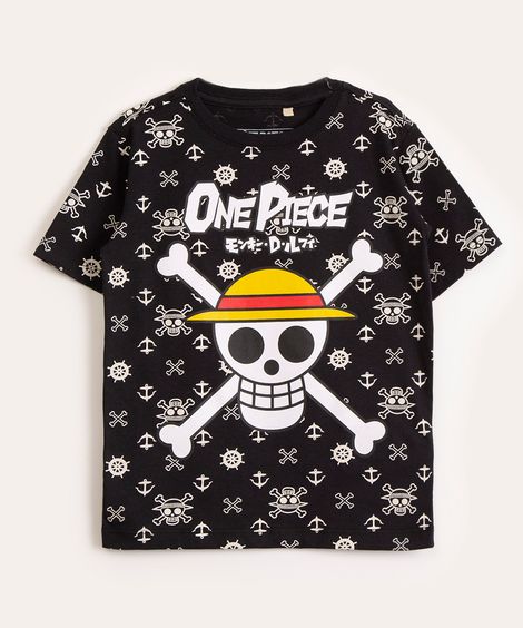 camiseta infantil manga curta one piece preta