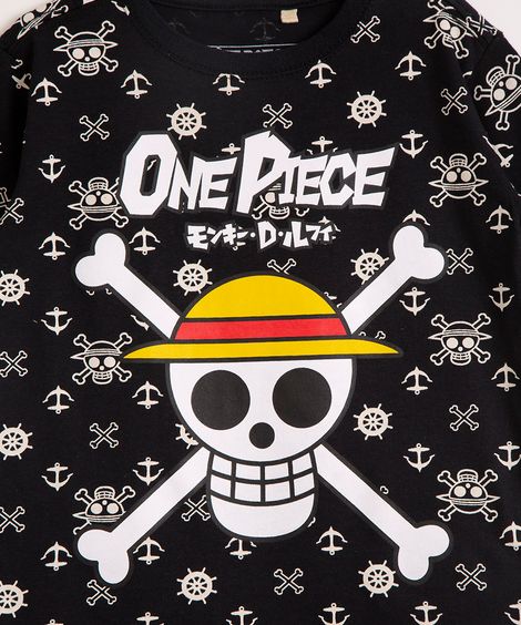 camiseta infantil manga curta one piece preta