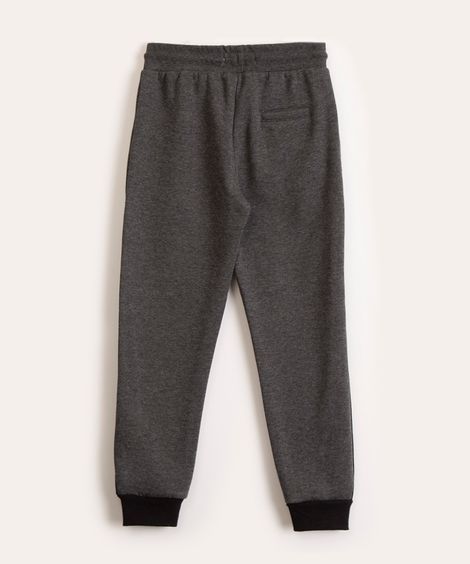 calça infantil jogger de moletom com recorte cinza mescla escuro