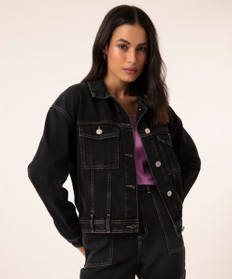 jaqueta trucker jeans preta