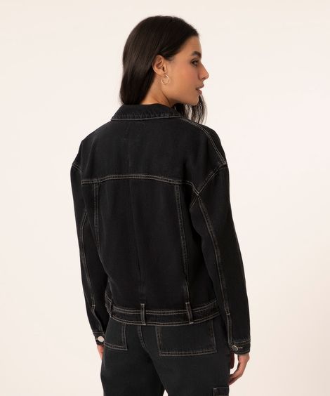 jaqueta trucker jeans preta
