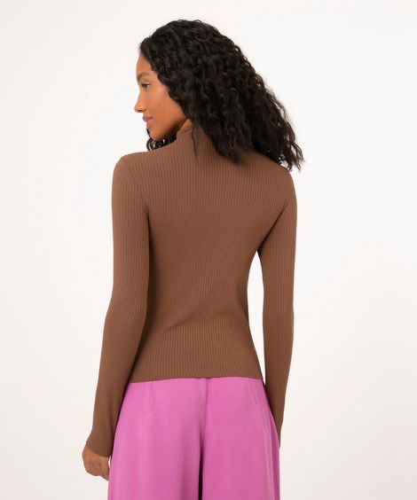 blusa manga longa decote cut out  marrom