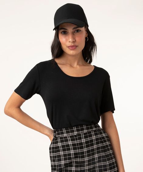 blusa básica manga curta verde militar - preto