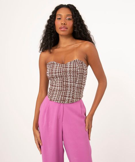 top corset de tweed tomara que caia marrom