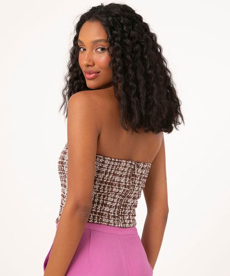 top corset de tweed tomara que caia marrom