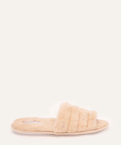 pantufa de pelúcia tira canelada bege médio