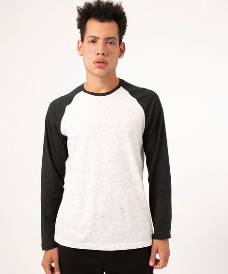 camiseta raglan manga longa cinza mescla claro