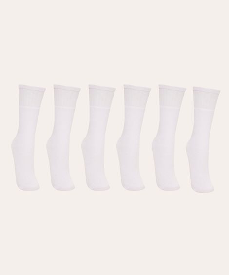 kit 6 pares de meias cano alto branco