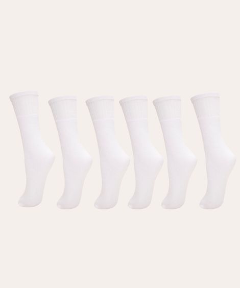 kit 6 pares de meias cano alto branco
