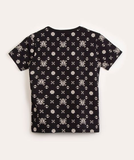 camiseta juvenil de algodão one piece preta