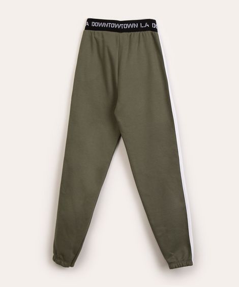 calça jogger de moletom juvenil listra lateral verde militar