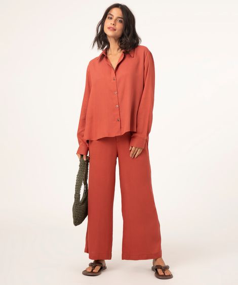 calça wide leg de viscose cintura super alta marrom