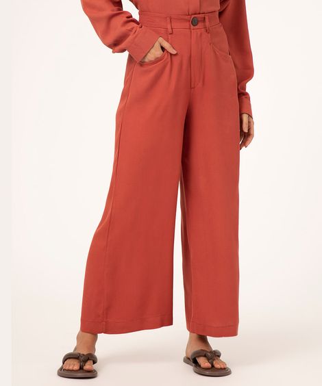 calça wide leg de viscose cintura super alta marrom