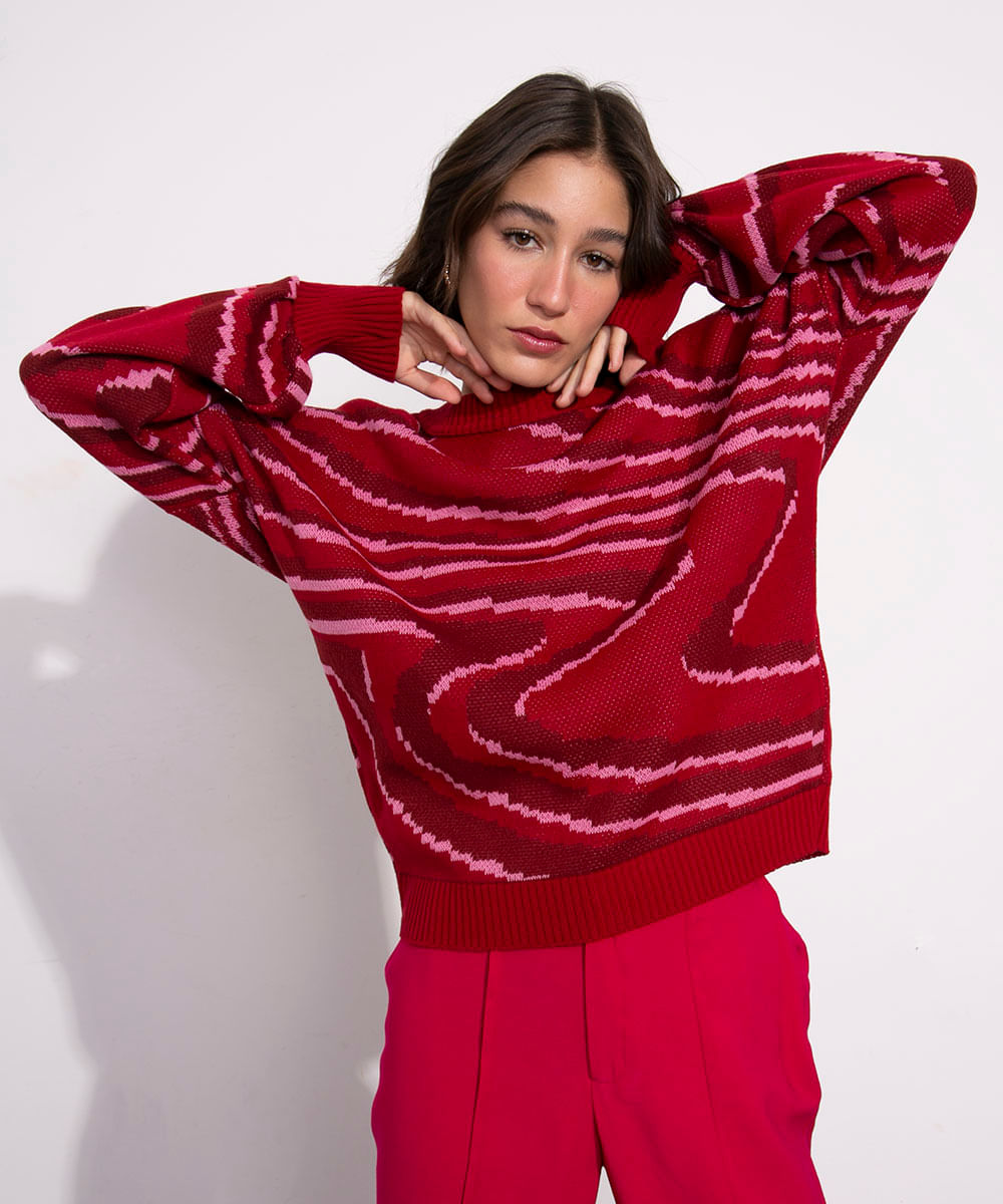suéter de tricô estampado mindset rosa