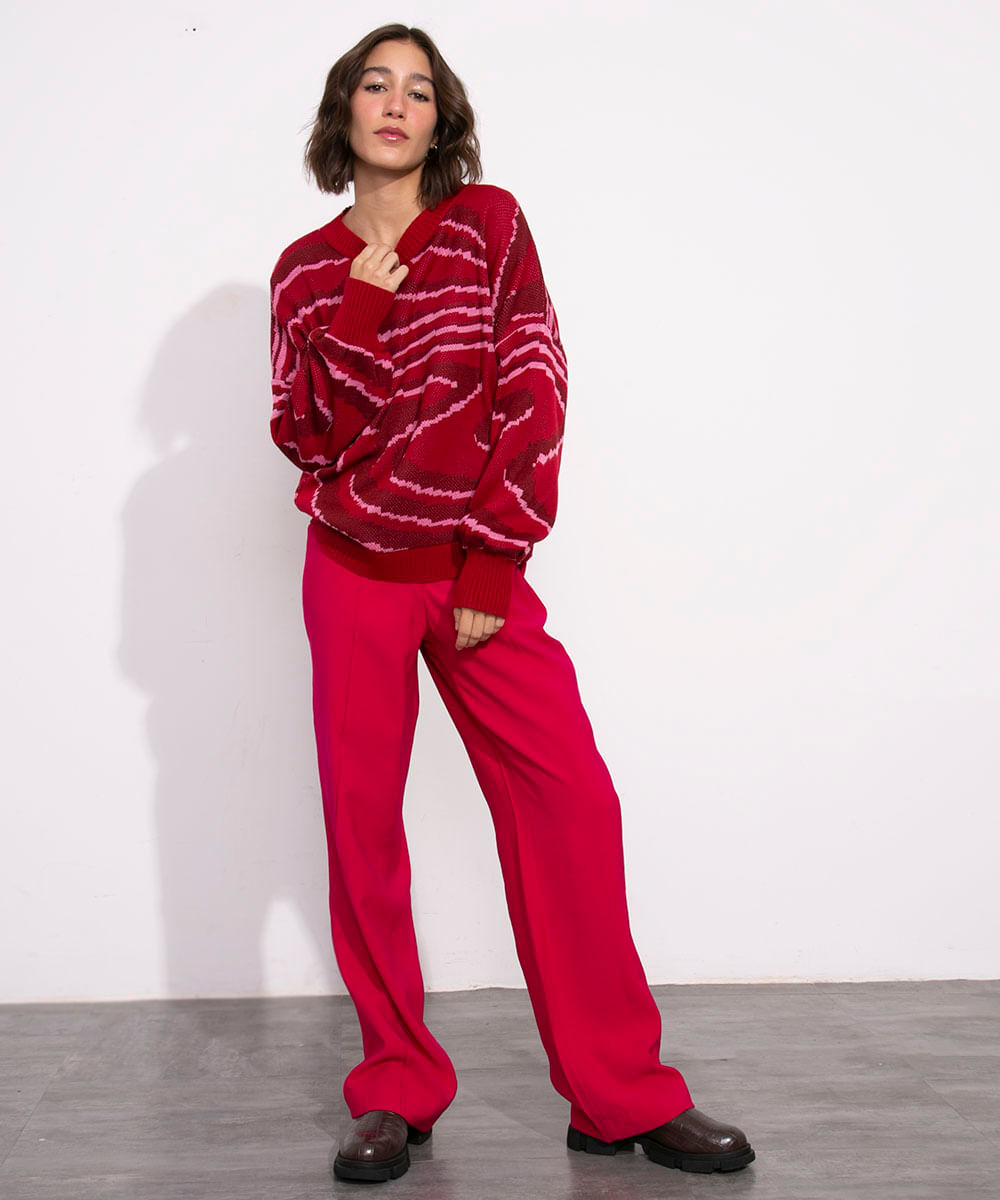 suéter de tricô estampado mindset rosa