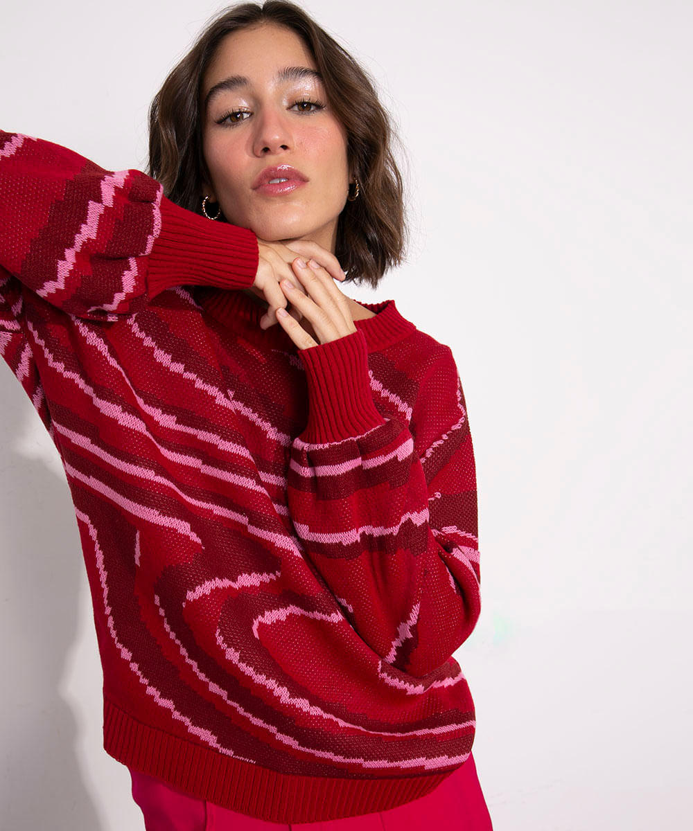 suéter de tricô estampado mindset rosa