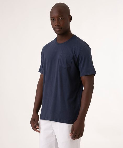 camiseta básica com bolso azul marinho