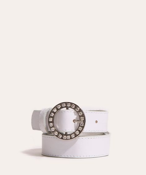 cinto médio fivela com strass mindset branco