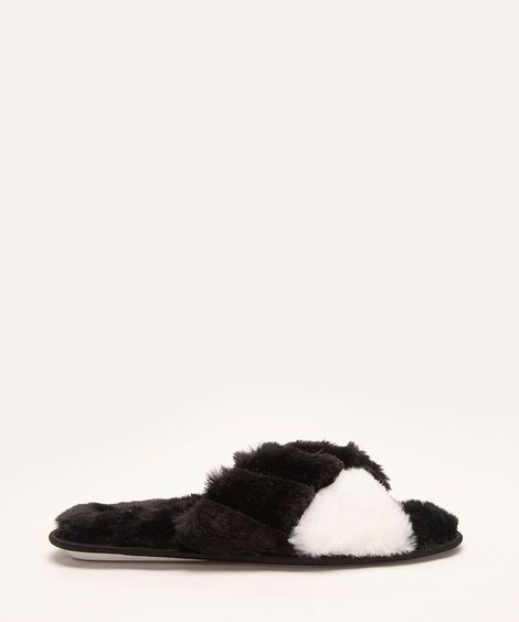 pantufa chinelo pelúcia faixas cruzadas preto