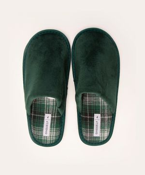 pantufa forrada xadrez verde