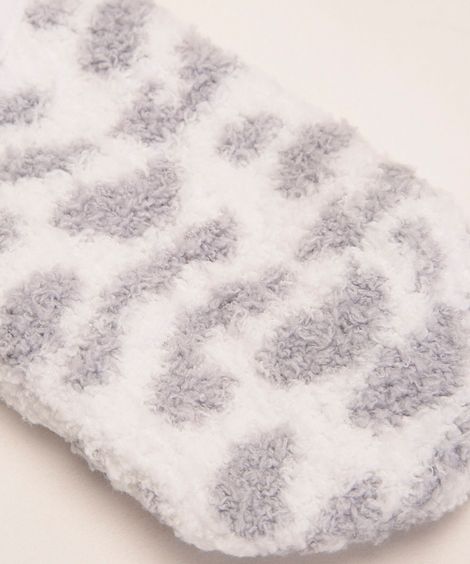 meia de inverno sapatilha animal print branco