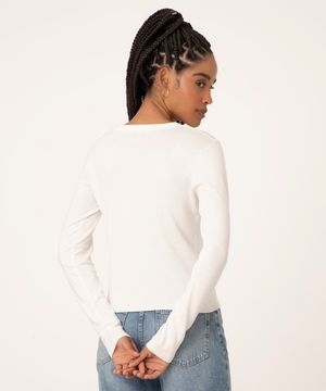 suéter de tricot manga longa básico off white
