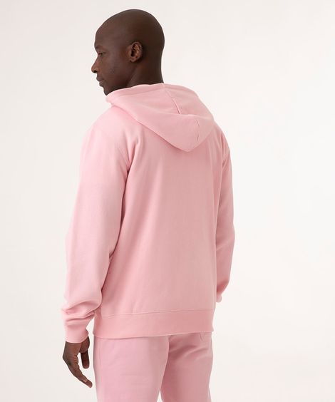 Blusão de Moletom Básico com Capuz e Bolsos Rosa Claro