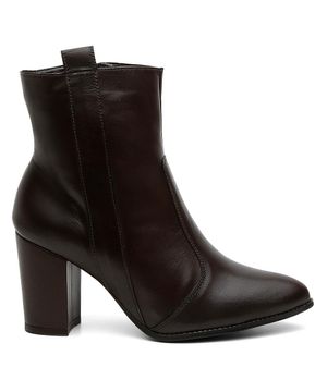 Bota Feminina Couro Salto Alto Lisa Zíper Estilo Moderna Valentina K Café