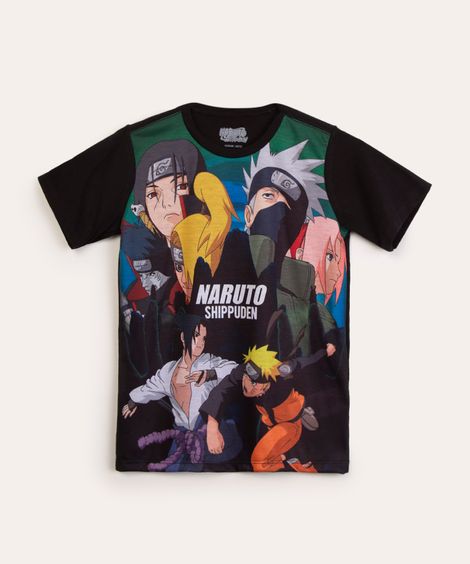 camiseta juvenil manga curta naruto preto