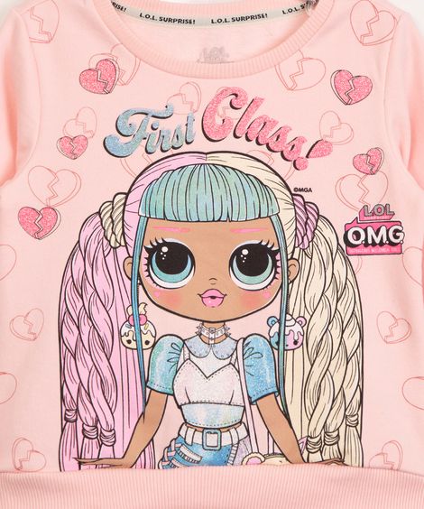 conjunto infantil de moletom lol surprise rosa