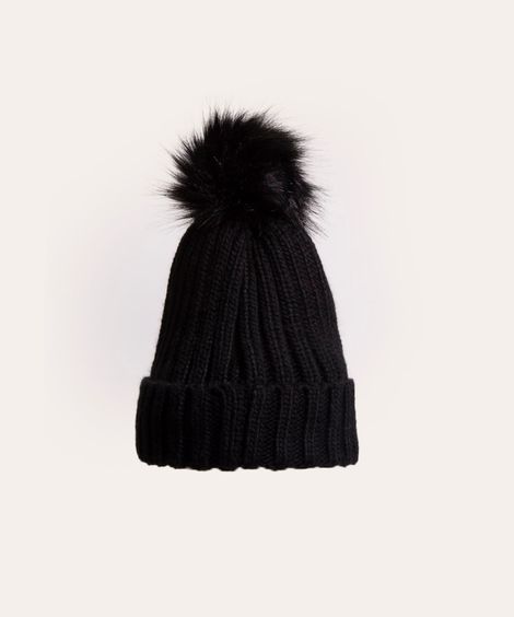 gorro de tricô com pompom preto