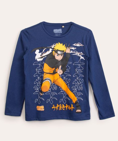 camiseta juvenil manga longa naruto azul jeans