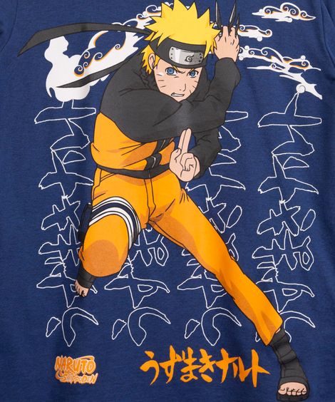 camiseta juvenil manga longa naruto azul jeans