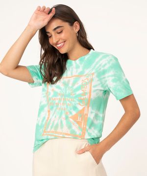 Blusa Feminina Signo Gêmeos Estampada Tie Dye Manga Curta Decote Redondo Verde