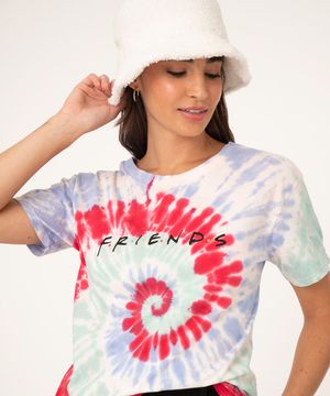 Camiseta Feminina Estampada Tie Dye Friends Manga Curta Decote Redondo Multicor