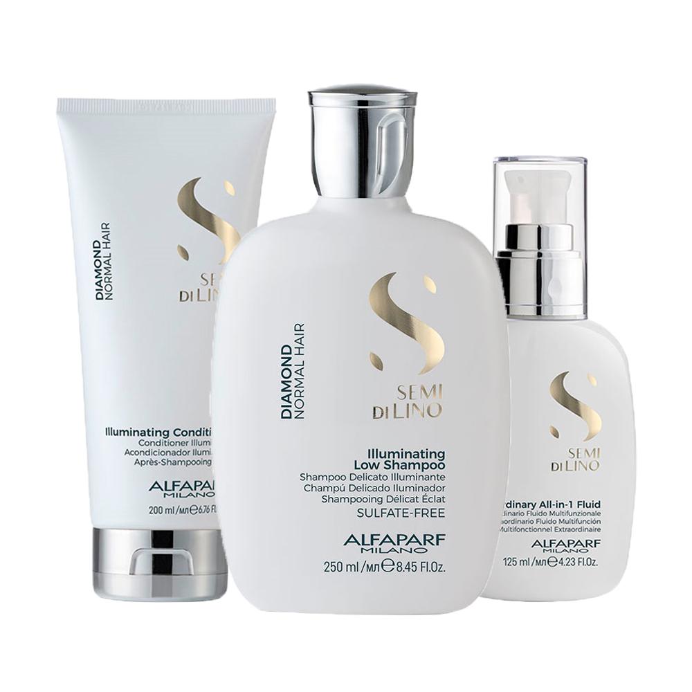 Kit Alfaparf Semi Di Lino Diamond Shampoo Condicionador e Finalizador