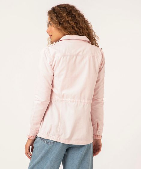 jaqueta parka de sarja com cordão ajustável rosa claro