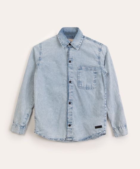 camisa juvenil jeans manga longa azul claro