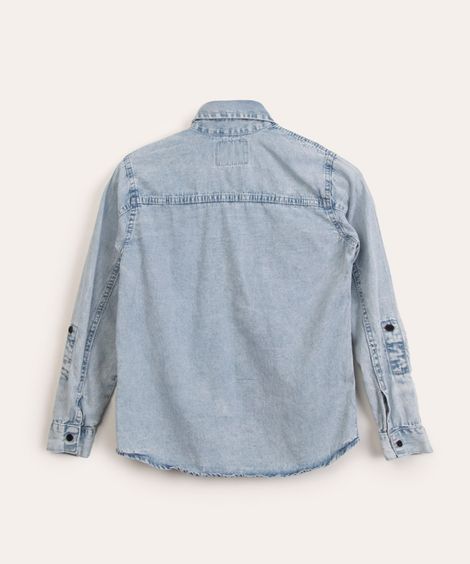 camisa juvenil jeans manga longa azul claro