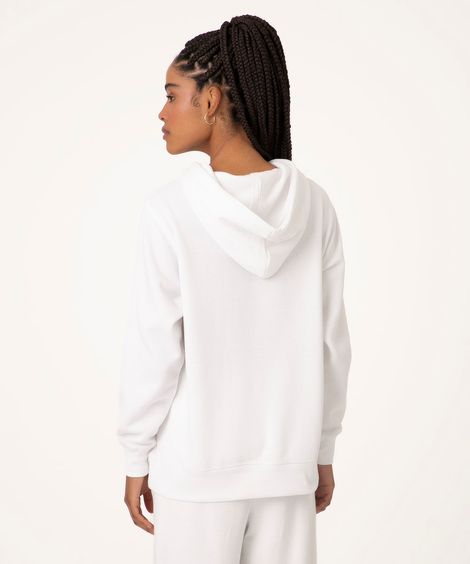 blusão oversized de moletom com capuz e bolso canguru off white