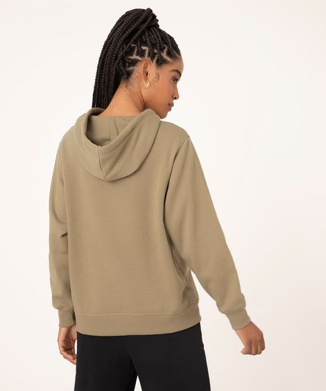 blusão oversized de moletom com capuz e bolso canguru verde militar