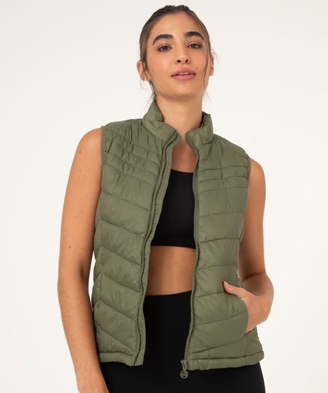 colete puffer de poliamida com bolsos verde militar