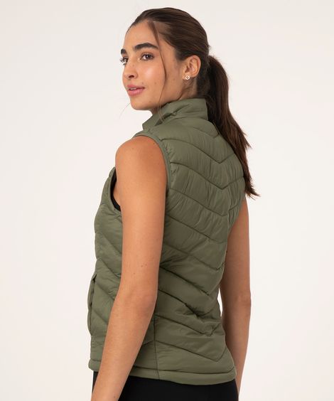 colete puffer de poliamida com bolsos verde militar