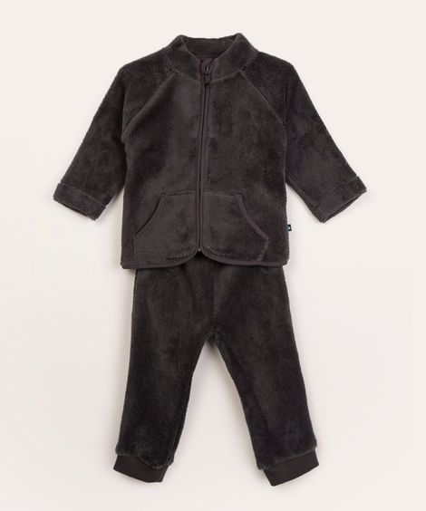conjunto infantil jaqueta de pelúcia + calça cinza escuro