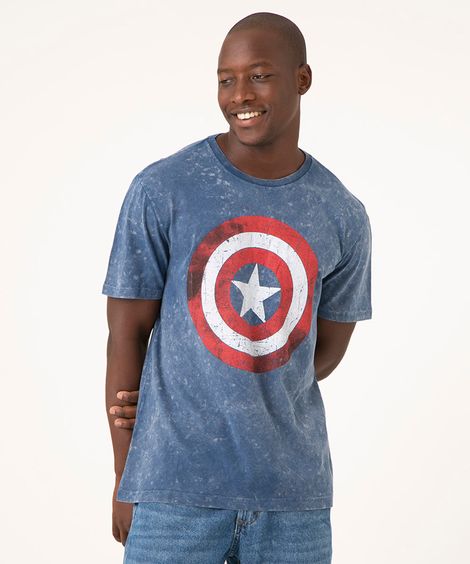 camiseta de algodão marmorizada capitão américa azul marinho