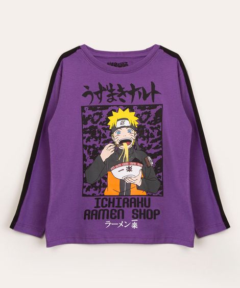 camiseta infantil de algodão com recorte naruto roxo