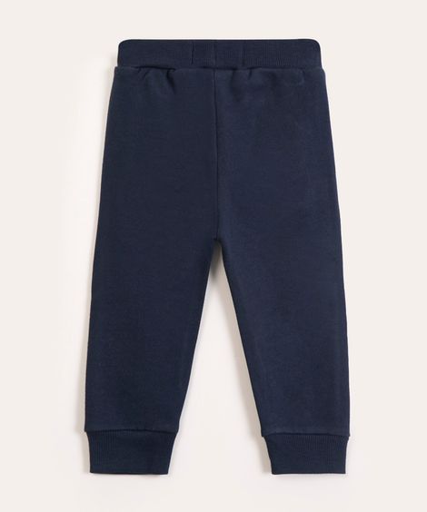 calça infantil de moletom com botões e cordão azul marinho