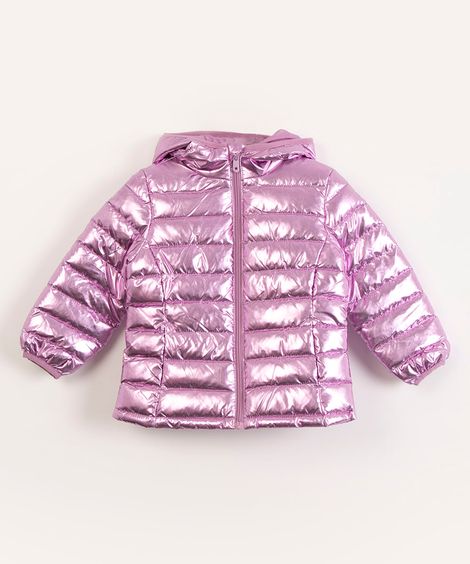 jaqueta puffer infantil metalizada  rosa