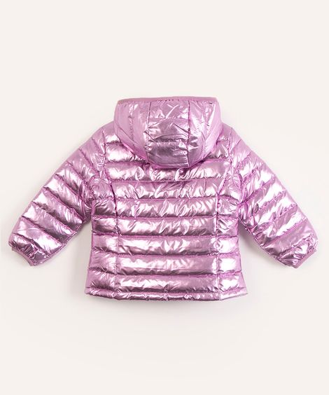 jaqueta puffer infantil metalizada  rosa