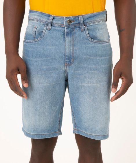 Bermuda Jeans Masculina Slim com Bolsos Azul Médio